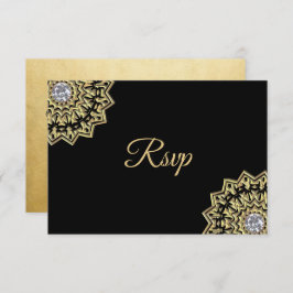 Invitación Boda Mandala india de oro negro personalizada RSVP