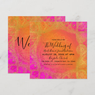 Invitación Boda Mandala India Rosa Fucsia Naranja Dorado