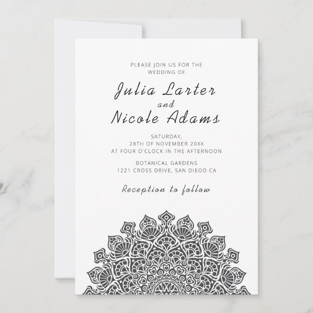 Invitación Boda Mandala Luna Creciente Radiante y Etérea (Anverso)