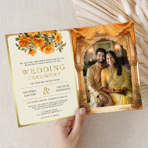 Invitación Boda Mandap Floral Amarillo de Flor de Marigold de