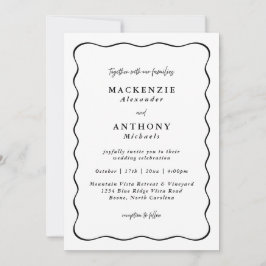 Invitación Boda manuscrito Borde ondulado negro todo en uno