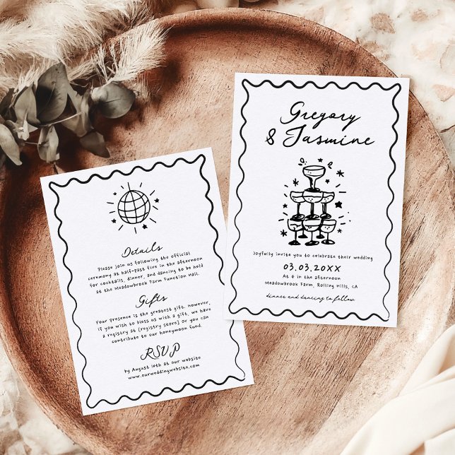 Invitación Boda manuscrito caprichoso y caprichoso dibujado a (Subido por el creador)