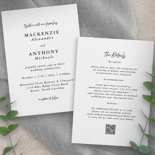 Invitación Boda manuscrito de guiones negro todo en uno (Subido por el creador)