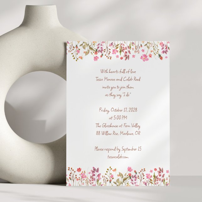 Invitación Boda manuscrito del jardín rosado de borde floral (Subido por el creador)