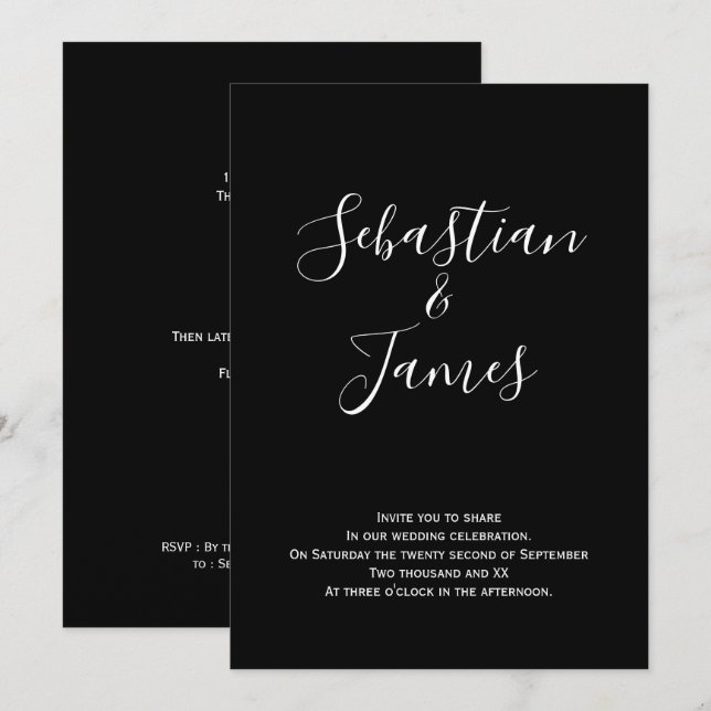 Invitación Boda manuscrito negro y blanco negrita (Anverso / Reverso)
