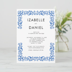 Invitación Boda Marco Azul Vintage Elegante 