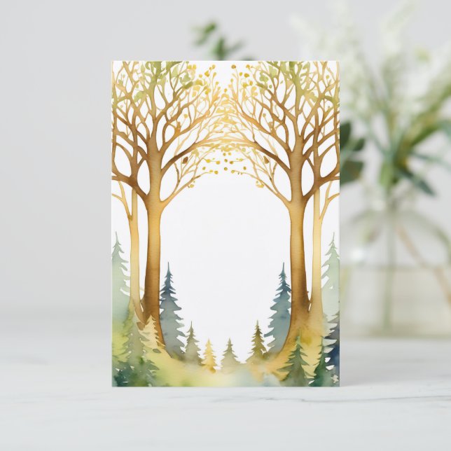 Invitación boda marco de entrada romántico selva dorado verde (Anverso de pie)