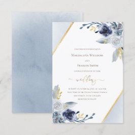 Invitación boda ・ marco de flores polvorientas de color azul