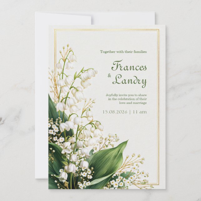 Invitación Boda Marco de Oro de Valle de Lirio Texturizado Cr (Anverso)