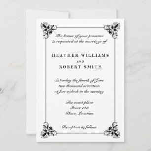 Invitación Boda Marco Decorativo Elegante Blanco Y Negro
