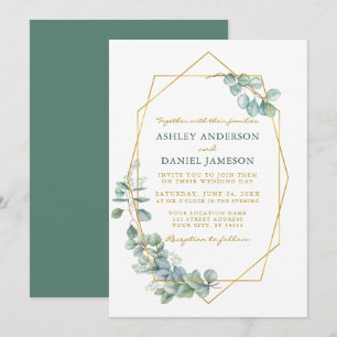 Invitación Boda Marco dorado Eucalyptus Agua Verdor