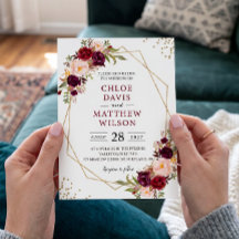 Boda Marco Dorado Floral Burgundy Rubor Moderno