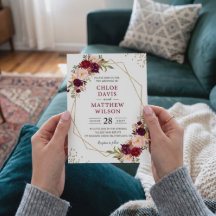 Boda Marco Dorado Floral Burgundy Rubor Moderno