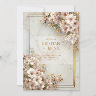 Invitación Boda Marco Dorado Mármol Sakura Rubor