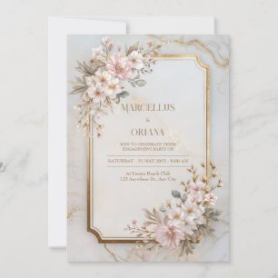 Invitación Boda Marco Dorado Mármol Sakura Rubor