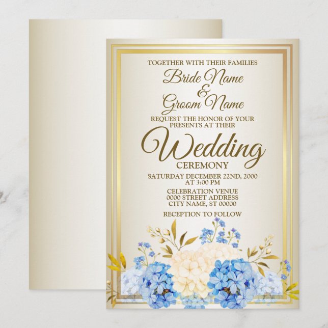 Invitación Boda Marco floral amarillo dorado Rústico (Anverso / Reverso)