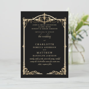 Invitación Boda Marco Negro Vintage Ambos Padres