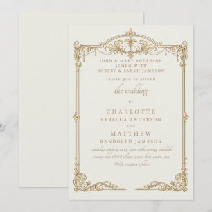 Invitación Boda Marco Vintage Crema Ambos Padres