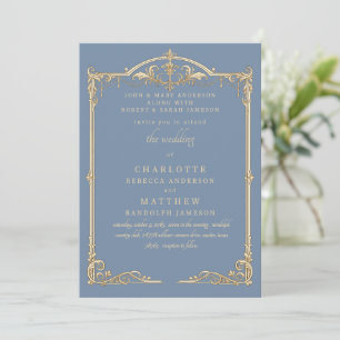 Invitación Boda Marco Vintage Periwinkle Ambos Padres