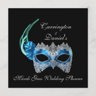 Invitación "Boda Mardi Gras Shower" - Máscara Turquesa w/ La