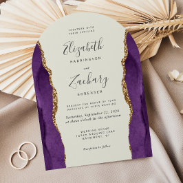 Invitación Boda Marfil Arco de Ágata Dorada Púrpura Chic