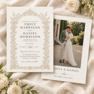 Invitación Boda Marfil Estilo Floral Ornate Arco Realzado