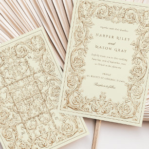Invitación Boda marfil marfil marrón vintage