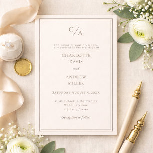 Invitación Boda marfil taupe monograma simple