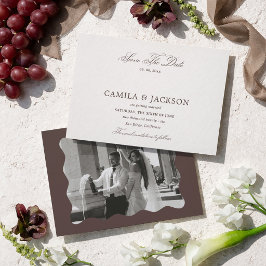 Invitación Boda Marfil y Marrón Foto de Salvar la Fecha