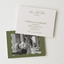 Invitación Boda Marfil y Verde Oliva Foto de Salva la Fecha