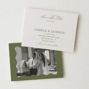 Invitación Boda Marfil y Verde Oliva Foto de Salva la Fecha