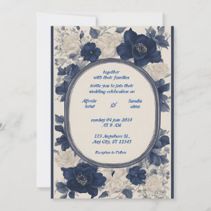 Invitación Boda marfileña elegante de Navy Blue y Silver