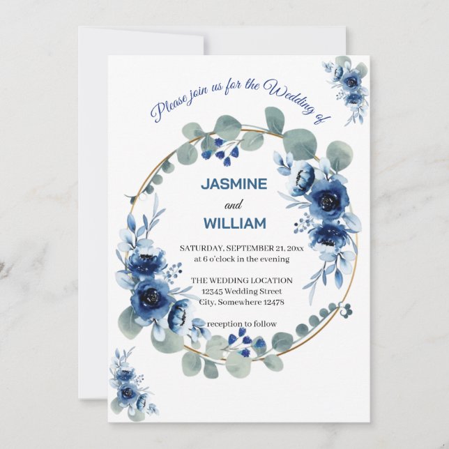 Invitación Boda marfileña elegante de Navy Blue y Silver (Anverso)