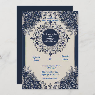 Invitación Boda marfileña elegante de Navy Blue y Silver
