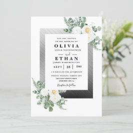 Invitación Boda marfileña elegante de Navy Blue y Silver