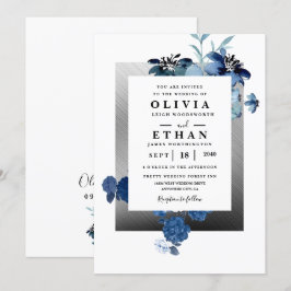 Invitación Boda marfileña elegante de Navy Blue y Silver