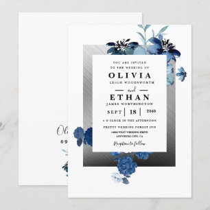 Invitación Boda marfileña elegante de Navy Blue y Silver
