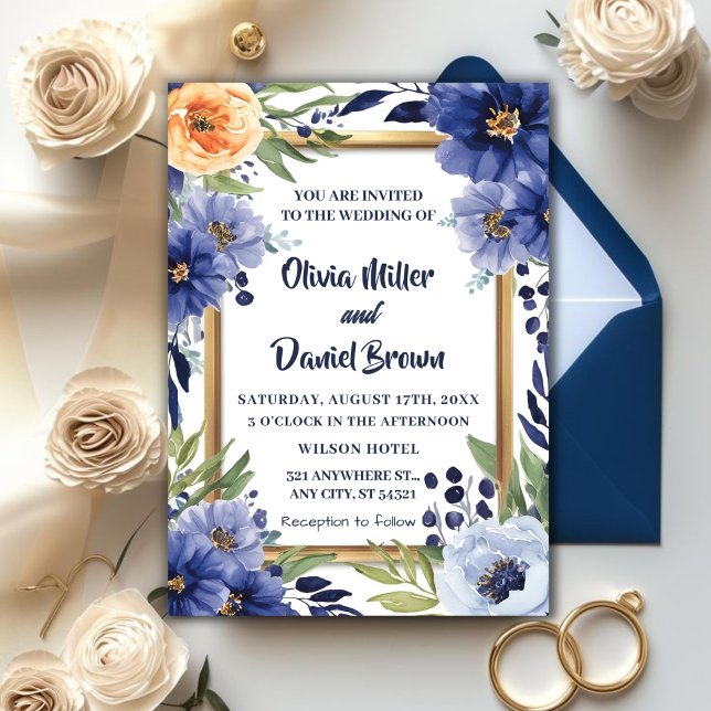 Invitación Boda marfileño elegante azul de la Marina (Subido por el creador)