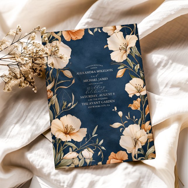 Invitación Boda marfileño elegante azul de la Marina (Subido por el creador)