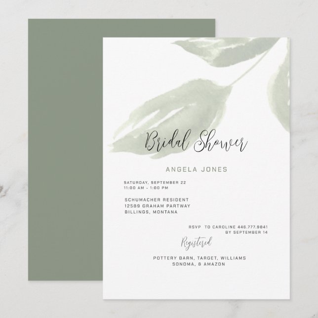 Invitación Boda marfileño silenciado ducha de novia (Anverso / Reverso)