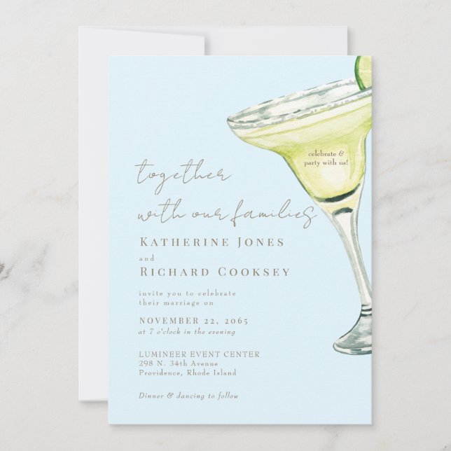 Invitación Boda Margarita, Fiesta y celebridad azul (Anverso)