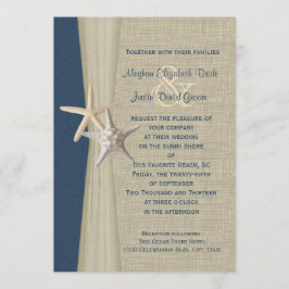 Invitación Boda marina azul Burlap y Starfish Beach Wedding