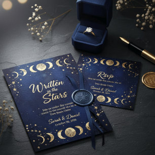 Invitación Boda Marina Celeste Moderna y Estrellas de Luna Do