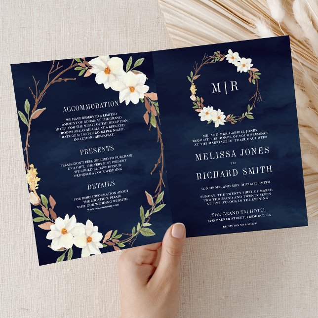 Invitación Boda Marina Código QR Floral Magnolia Blanca Rústi (Subido por el creador)