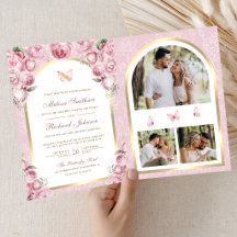 Boda Mariposa Arco Dorado Floral Rosa Rubor