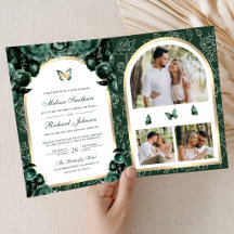 Boda Mariposa Arco Dorado Floral Verde Esmeralda
