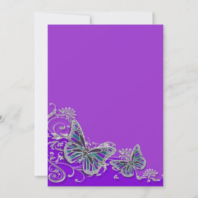 Invitación boda mariposa azul morado (Anverso)