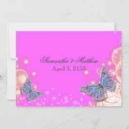 Invitación boda mariposa azul rosa