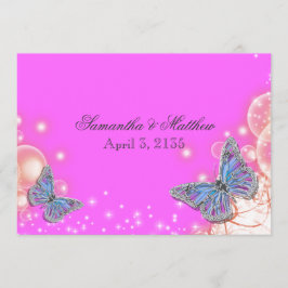 Invitación boda mariposa azul rosa