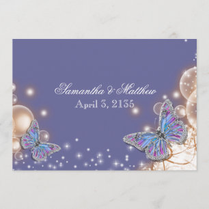 Invitación boda mariposa de marfil azul
